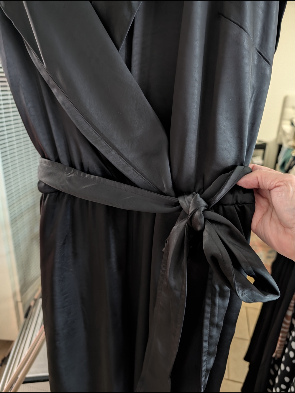 Elegant Bar III Black Satin Jumpsuit with Wrap Neckline